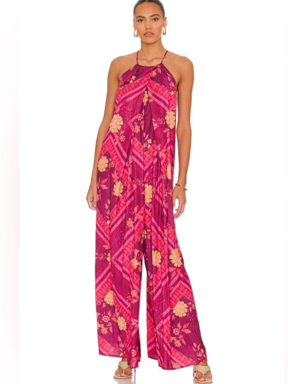 Free People Luca Floral Halter Neck Wide Leg Jumpsuit - Picture 5 of 8